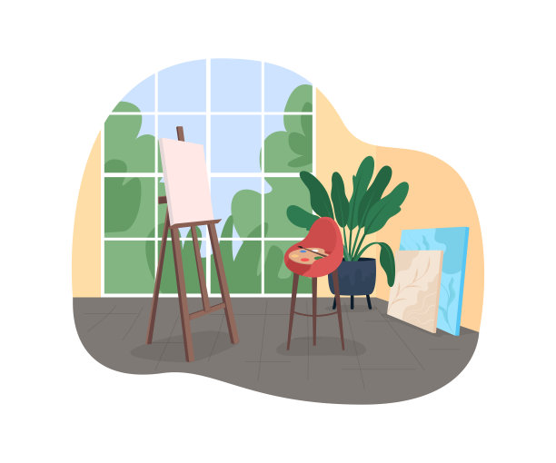 艺术家工作室2D矢量网络横幅，海报图片下载