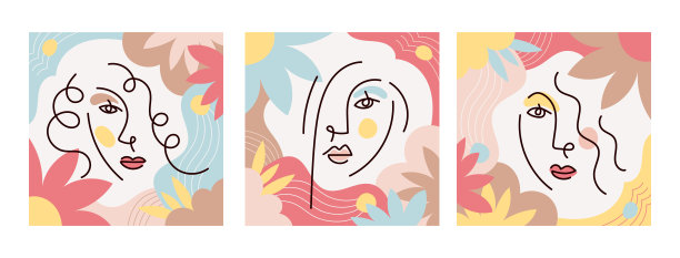 女孩脸简单线条画集图片下载