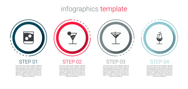 集威士忌，马提尼杯，鸡尾酒。业务信息模板。向量图片下载