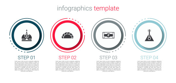 设置国王皇冠，饺子，俄罗斯卢布钞票和巴拉莱卡。业务信息模板。向量图片下载