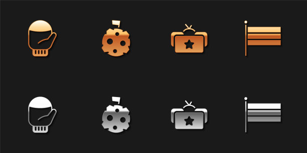 设置圣诞手套，月亮与国旗，Ushanka和国家俄罗斯图标。向量图片下载