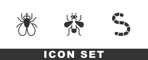 设置昆虫飞，和蠕虫图标。向量图片下载