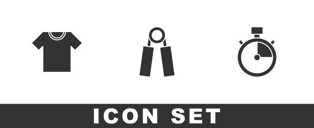 设置t恤，运动扩展器和秒表图标。向量图片下载