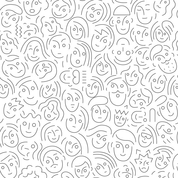人面-无缝图案，线条艺术图片下载