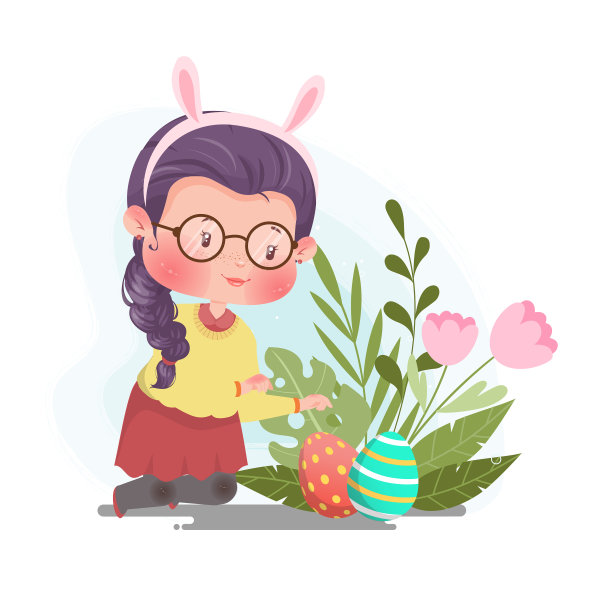 可爱的兔子女孩植物园复活节图片下载