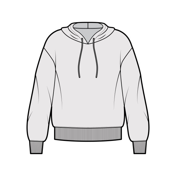 连帽衫的技术时尚插图与长袖，超大的身体，带状下摆，拉绳。公寓大图片下载
