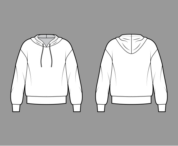 连帽衫毛衣技术时尚插图与长袖，超大的身体，绑边，袖口。公寓大图片下载