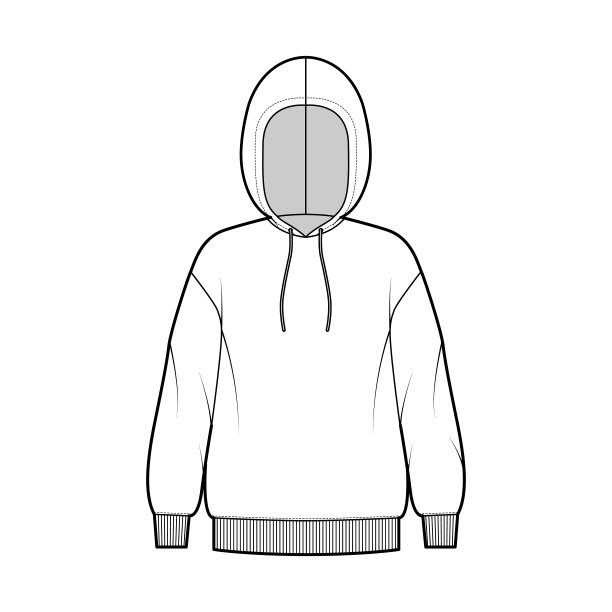 连帽衫技术时尚插图与长袖，超大的身体，针织罗纹袖口，镶边特别大图片下载