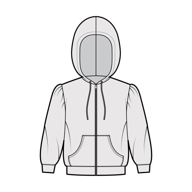 拉链连帽衫运动衫技术时尚插图与肘袖，放松身体，袋鼠袋，带下摆图片下载