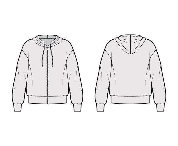 拉链连帽衫运动衫技术时尚插图与长袖，超大的身体，带状下摆，袖口。公寓大图片下载