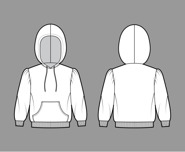 帽衫运动衫技术时尚插图与肘袖，放松身体，袋鼠袋，针织罗纹袖拉绳图片下载