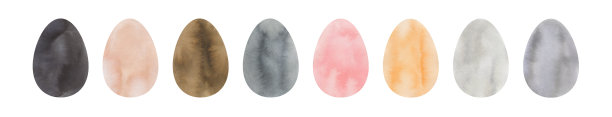 手绘插画收集的水彩复活节彩蛋的平静自然的阴影。为设计，卡片，横幅，模板，现代海报，打印，包装，剪贴簿纸裁剪裁剪元素。图片下载