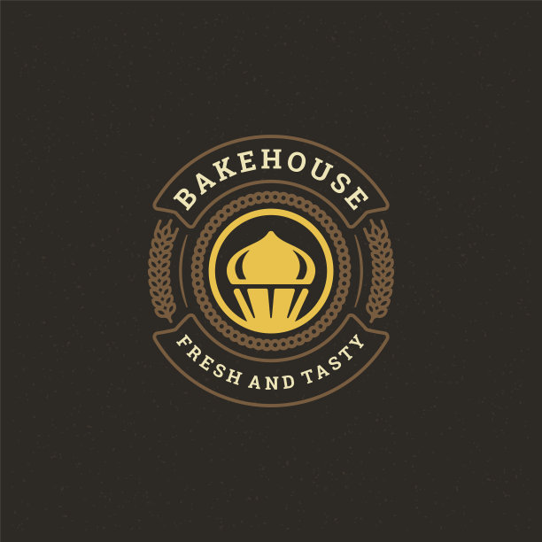面包房徽章或标签复古矢量插图纸杯蛋糕剪影图片下载