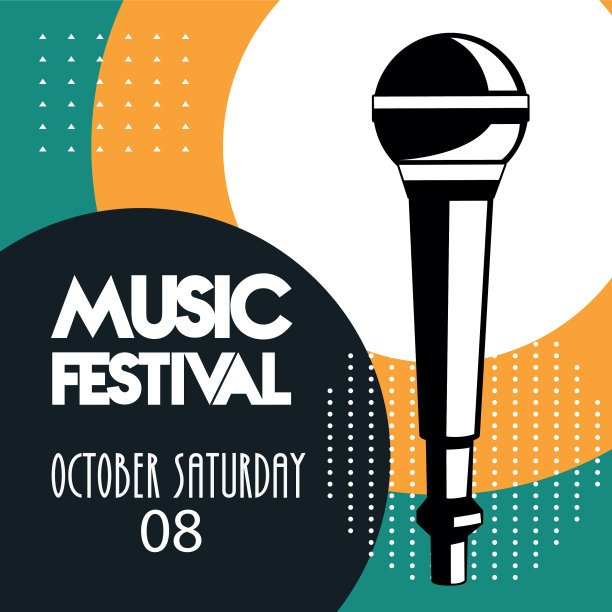 带有麦克风音响装置的音乐节海报图片下载