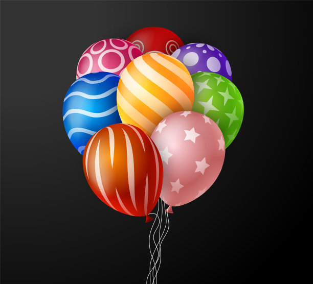 3d逼真的彩色束生日气球图片下载