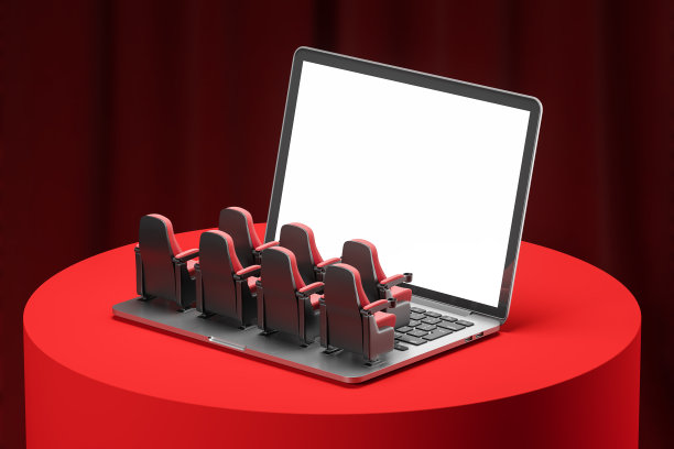 红色背景上的在线电影概念图片下载