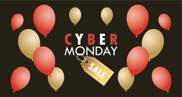 红色和金色的网络星期一假日海报图片下载