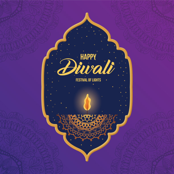 快乐的排灯节蜡烛在紫色的框架上图片下载