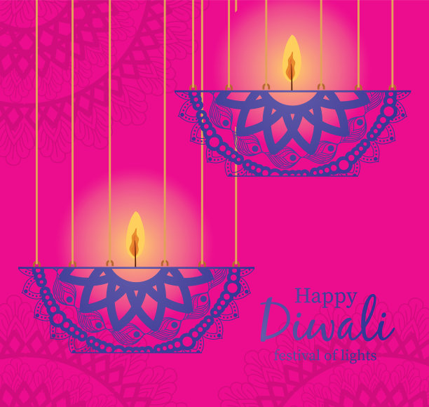 排灯节快乐，把曼荼罗的蜡烛挂在粉红色上图片下载