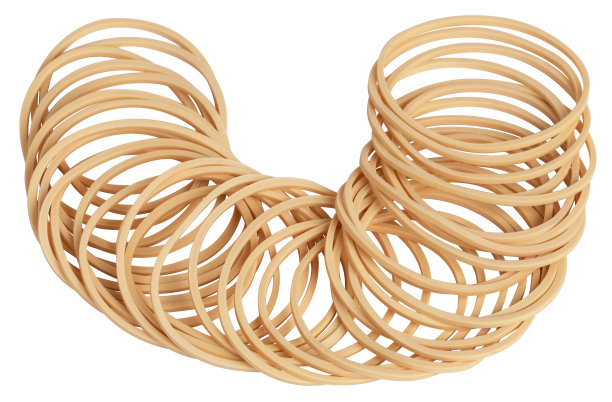 橡皮筋整齐地排成一排，以U字母的形式放在白色的背景上。图片下载