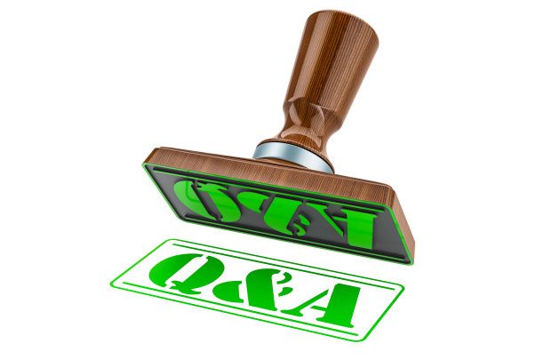 问答邮票。木制印章，带有文本问答，3D渲染图片下载