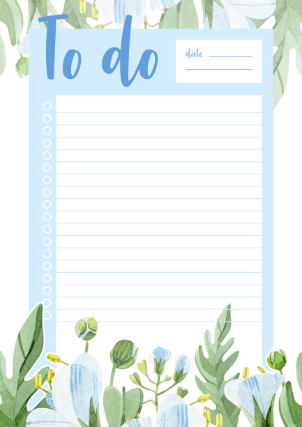 待办事项清单。每日计划，笔记本模板概念与水彩花Capsella。药用野生草甸花。用于笔记的空白纸横格纸。准备打印，格式A3 A4 A5。图片下载