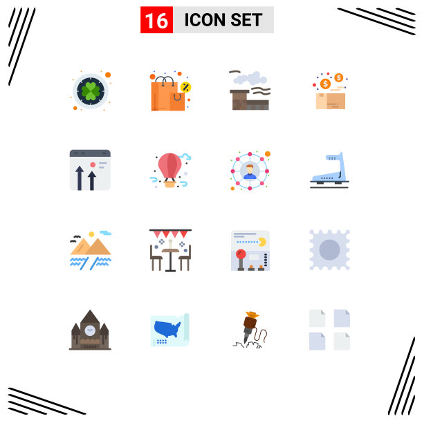 象形文字设置16个简单的平色爱尔兰图片下载