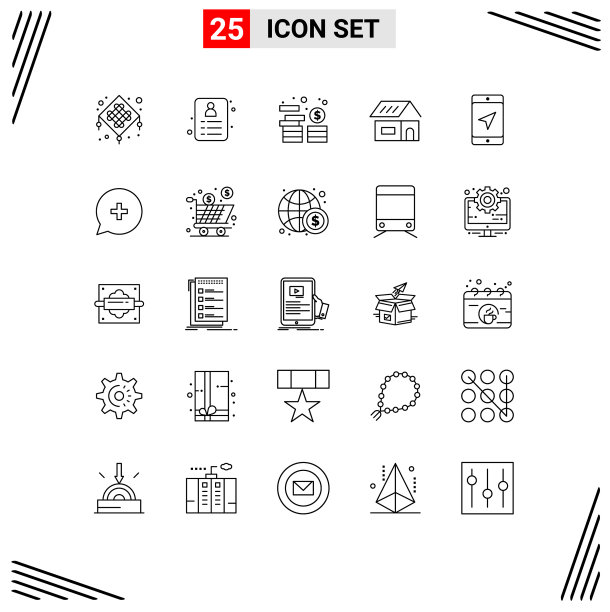 设置25个现代的UI图标符号地图图片下载