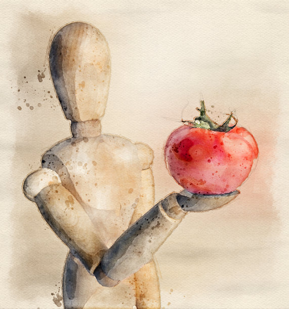 一个番茄木娃娃的水彩画图片下载