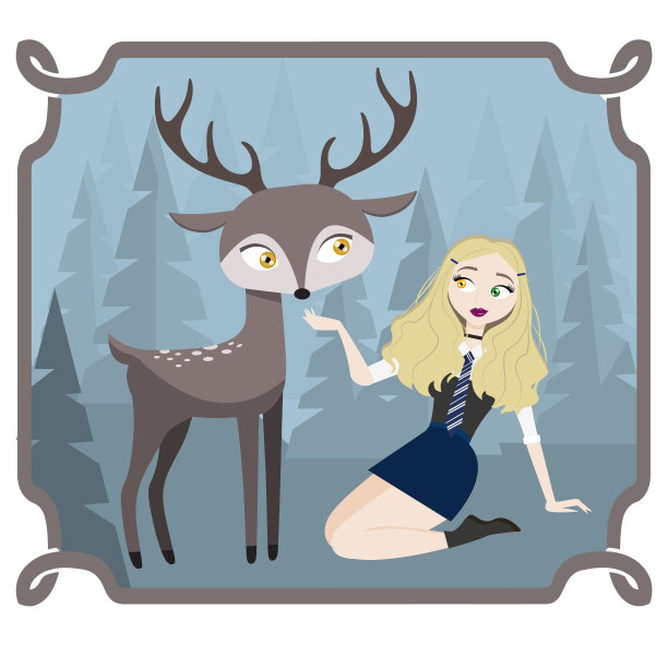 一个带着鹿的女孩图片下载