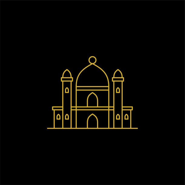 清真寺矢量插图。清真寺伊斯兰标志为斋月卡里姆标志。清真寺现代建筑。行艺术风格图片下载