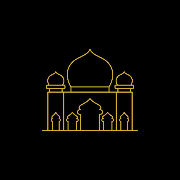清真寺矢量插图。清真寺伊斯兰标志为斋月卡里姆标志。清真寺现代建筑。行艺术风格图片下载