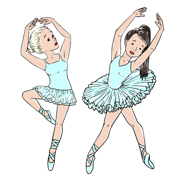 矢量可爱的小芭蕾舞者姿态优美，芭蕾舞者。打印衣服和卡片。孤立在白色背景上图片下载