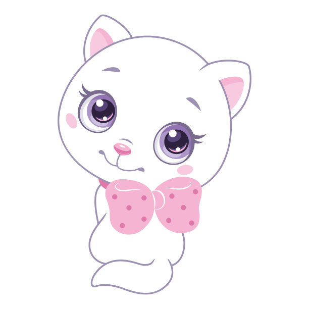 可爱的小白猫带着粉红色的蝴蝶结坐着，向后看图片下载