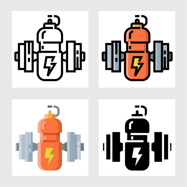 瓶饮能量图标矢量设计，在填充，细线，轮廓和扁平的风格。图片下载
