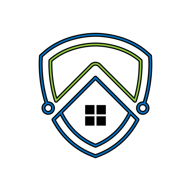 家庭安全Logo图标矢量设计插图。带有盾牌Logo的房屋安全图标设计理念，适用于房屋和房地产。智能房屋安全设计，适用于网站、符号、标志、图标、App、UI。图片下载