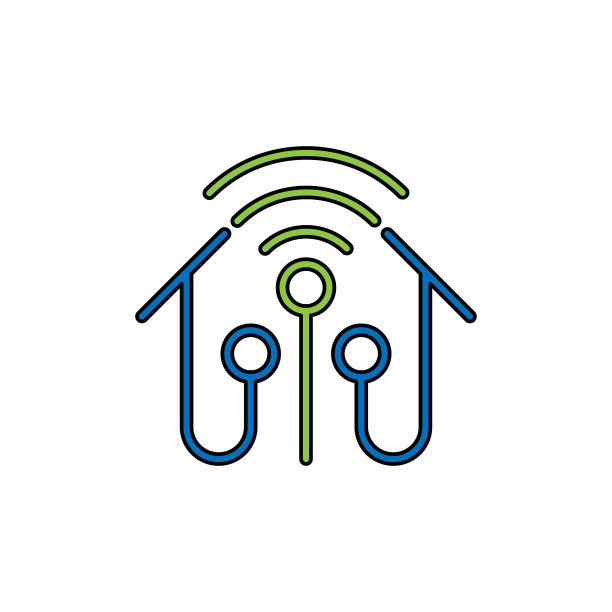 智能家居连接图标标志矢量设计插图。智能家居标志图标与无线连接的概念。时尚的智能住宅矢量图标平面设计的网站，符号，标志，应用程序，UI图片下载
