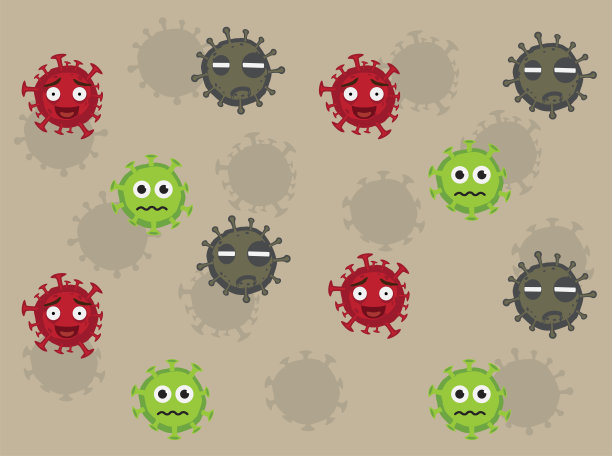 各种颜色的病毒卡通插图无缝背景图片下载