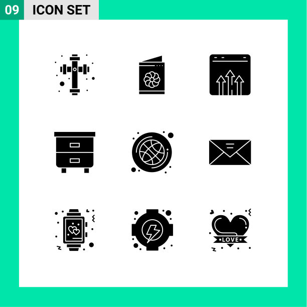 可编辑的线包9个简单的固体字形图片下载