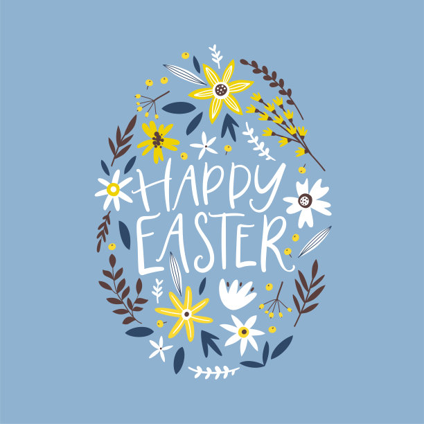 复活节贺卡，装饰蛋和手写的节日祝福。图片下载