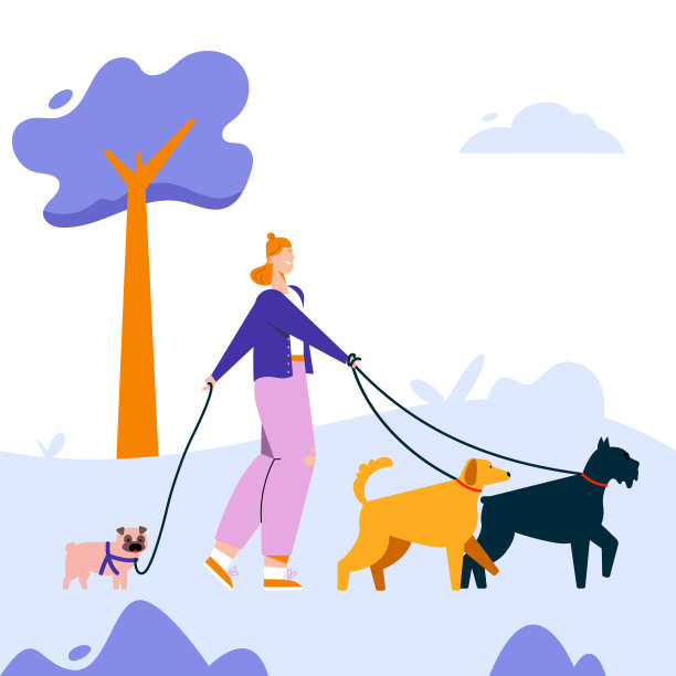 性格女人牵着狗图片下载