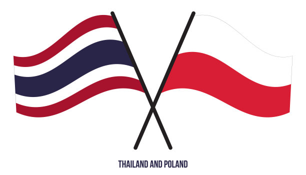 泰国和波兰国旗交叉并平展。官方的比例。正确的颜色。图片下载