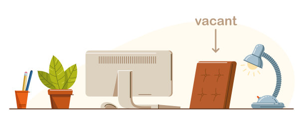 办公桌平面插图孤立过白色，办公室或家庭工作场所矢量现代插图，空椅子无人空工作概念，舒适的工作空间。图片下载