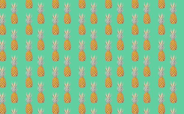 菠萝图案对象在绿色背景上图片下载