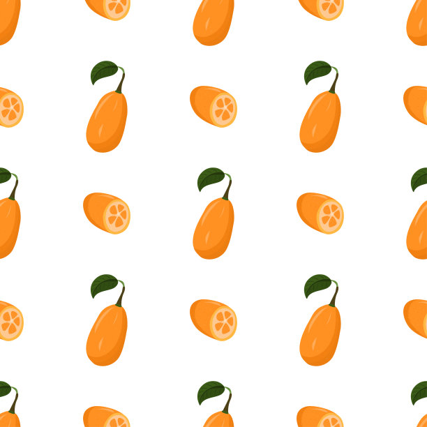 卡通无缝图案纸设计整体和切片金橘，柑橘类水果。彩色的背景图片下载