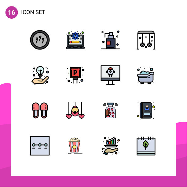 组16现代平面颜色填充线条集图片下载