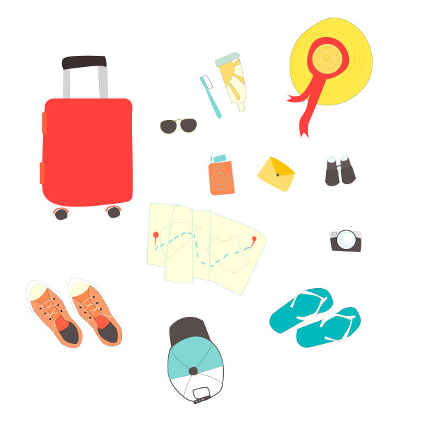 白色背景上的夏季和旅游项目图片下载