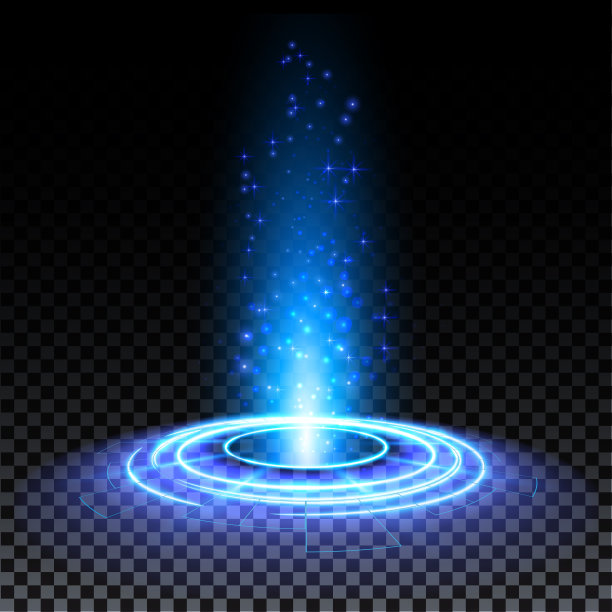 蓝色的全息图的门户。神奇的幻想门户。幻圈传送平台与全息效果。矢量蓝色辉光与火花的透明背景图片下载