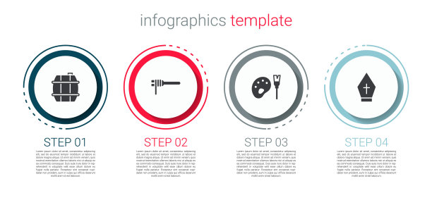 酒桶，意大利面，画笔，调色板和教皇帽。业务信息模板。向量图片下载