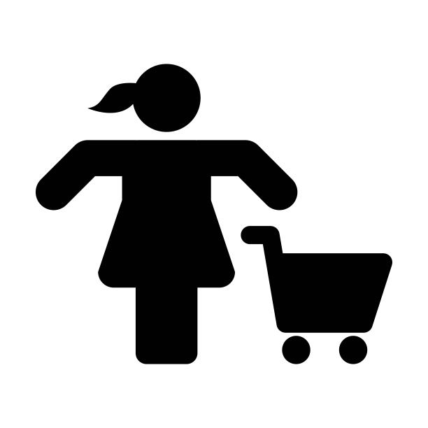 购物车图标矢量女性购物符号在一个平坦的颜色字形象形文字图片下载